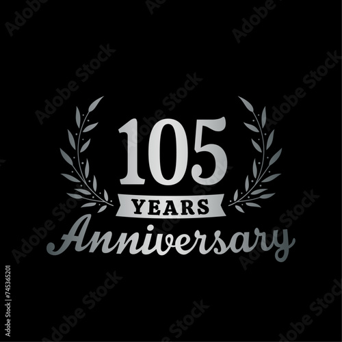 Celebrating 105 years anniversary logo design template. 105th anniversary celebrations logotype. Vector and illustrations.