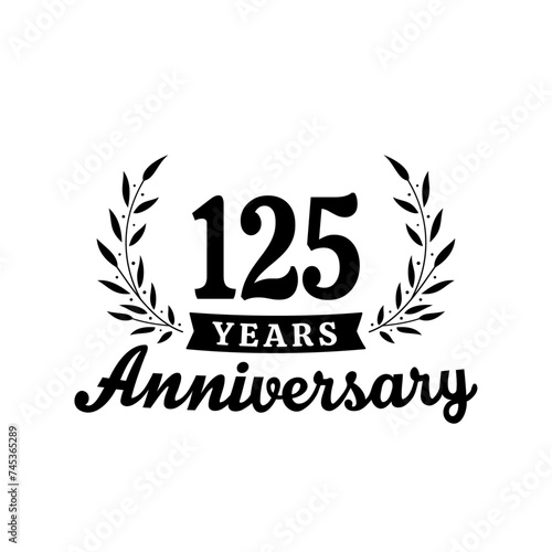 Celebrating 125 years anniversary logo design template. 125th anniversary celebrations logotype. Vector and illustrations.