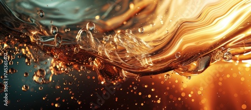 This close-up view showcases water with bubbles on the surface, creating an abstract and mesmerizing pattern. The bubbles appear to dance and move dynamically within the fluid, creating an artistic