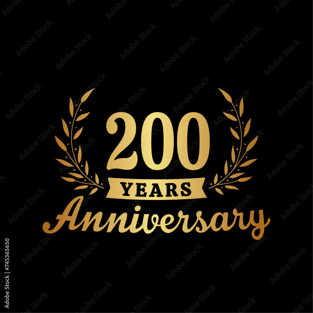 Celebrating 200 years anniversary logo design template. 200th anniversary celebrations logotype. Vector and illustrations.