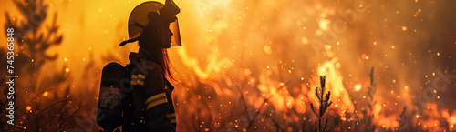Firefighter Observing the Intensity of a Forest Blaze
