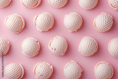 delicious strawberry pink ice cream scoops pattern on a pastel pink background