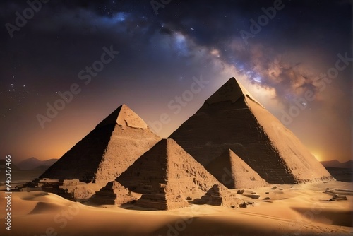 Pyramids at Night Under the Milky Way Galaxy  pyramids desktop walpaper   AI-GENERATED  