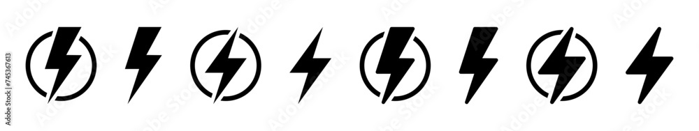 Lightning, electric power vector logo design element. Energy and thunder electricity symbol concept. Lightning bolt sign in the circle. Power fast speed logotype Lightning, electric power vector logo design element. Energy and thunder electricity symbol concept. Lightning bolt sign in the circle. Power fast speed logotype