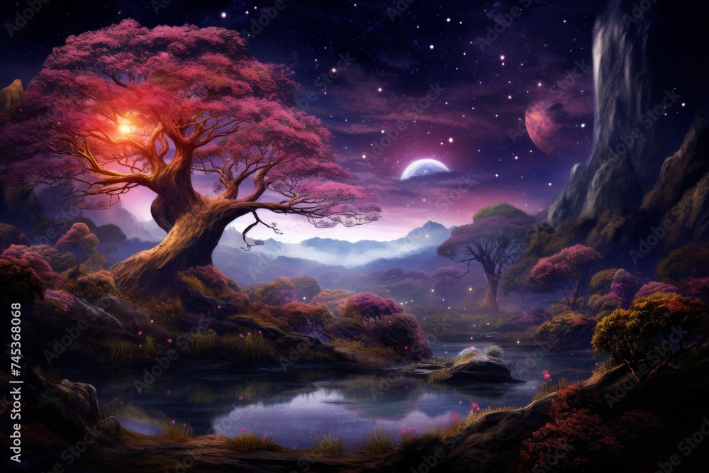 Fairytale Castle in Twilight - A fantastical castle in an enchanting setting, as evening falls Fairytale Castle in Twilight - A fantastical castle in an enchanting setting, as evening falls