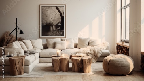 Cozy Bohemian Loft Space - Warm, textured fabrics and rustic wood furnishings create a welcoming bohemian atmosphere.