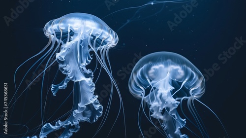 Giant jellyfish swimming in dark water © vannet