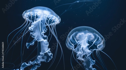 Giant jellyfish swimming in dark water