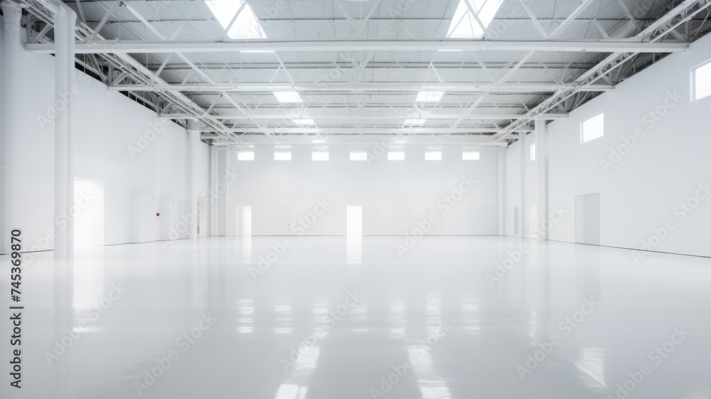 Expansive White Gallery Space - An open gallery space with a minimalist design, offering a blank canvas for artistic expression.