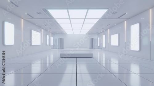 Futuristic White Corridor Design - A modern  brightly lit corridor that invokes a sense of cutting-edge design and simplicity.
