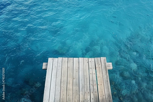 Lonely Pier Over Serene Sea - A solitary wooden pier reaches out into the calm expanse of a deeply blue, serene sea. © Tida