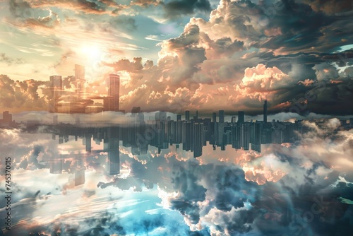 Surreal cityscape mirrored in the sky with dramatic clouds offers a sense of dreaming and escape © Radomir Jovanovic