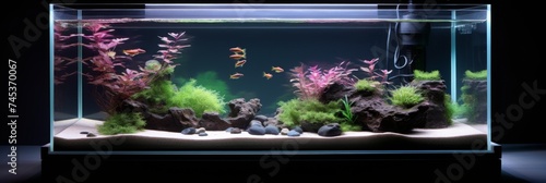 Vibrant Aquarium Ecosystem Life - A colorful aquarium showcasing a variety of fish amidst lush aquatic plants. photo