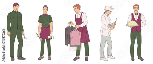 hotel staff  male and female characters part 2, waiter, kitchen chef, housekeeping, laundry service, maintenance
