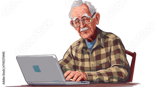 Illustration of a elder man using a laptopIllustration of a elder man using a laptop photo