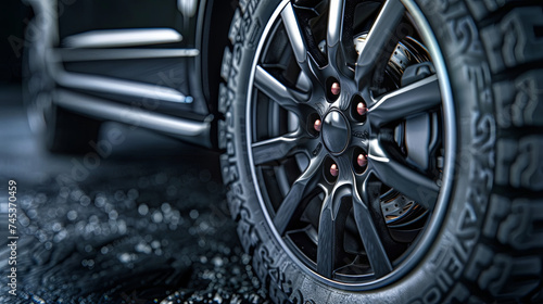 tires on a black car, tire fitting concept  photo