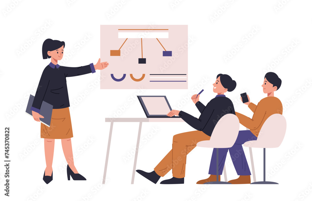 Business training courses, teamwork presentation, office study process. Educational class with teacher Business training courses, teamwork presentation, office study process. Educational class with teacher