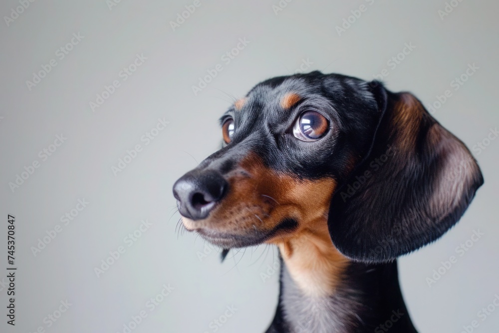 a close up of a dachshund looking at the camera