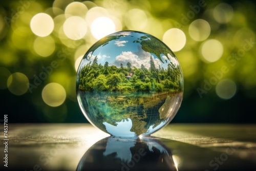 Green City in a Bubble - An imaginative portrayal of a green city encased in a bubble  symbolizing protection and sustainability.