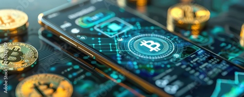 Close up of a secure digital wallet application on a smartphone showcasing encrypted storage for digital currencies with cybersecurity icons safeguarding the assets