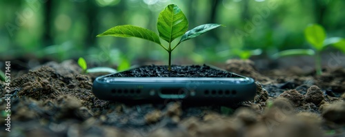 Close up of a smartphone showing a social media campaign promoting reforestation with users worldwide engaging and sharing photo