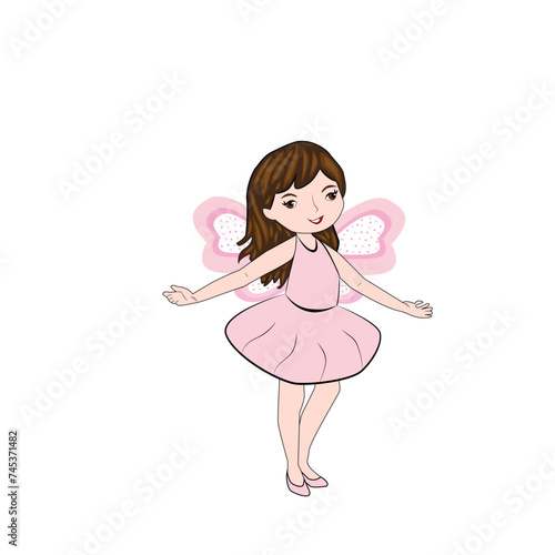 Niña con vestido rosa y alas.