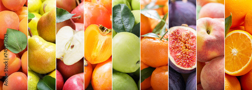 food collage of fresh fruits as background photo