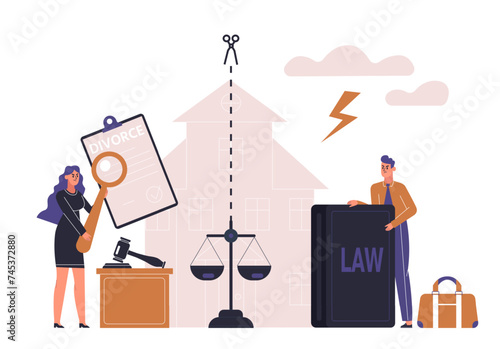 Family breakup, property division, divorce code concept. Argument between husband and wife. Marriage conflict