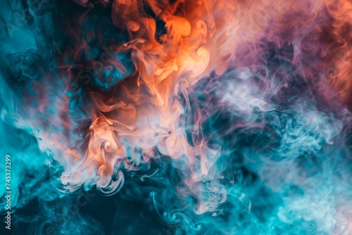 A mesmerizing display of abstract smoke art combining vibrant blue and orange colors for a dynamic visual effect