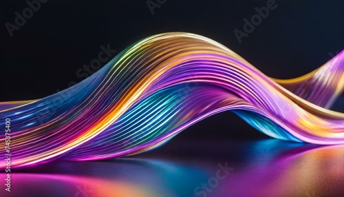 Onde holographique abstraite fluo iridescente, néon courbe en mouvement, arrière-plan coloré. photo