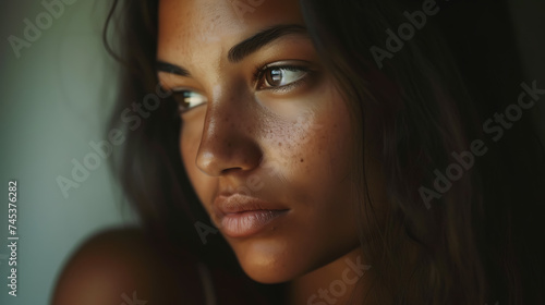 Um close-up com uma lente de 50mm de uma jovem mulher. photo