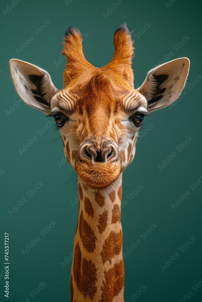Obraz premium A giraffe on a plain green background