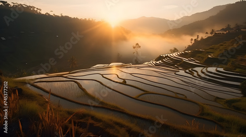 panorama rice terraces sunrise sunrise in indonesia