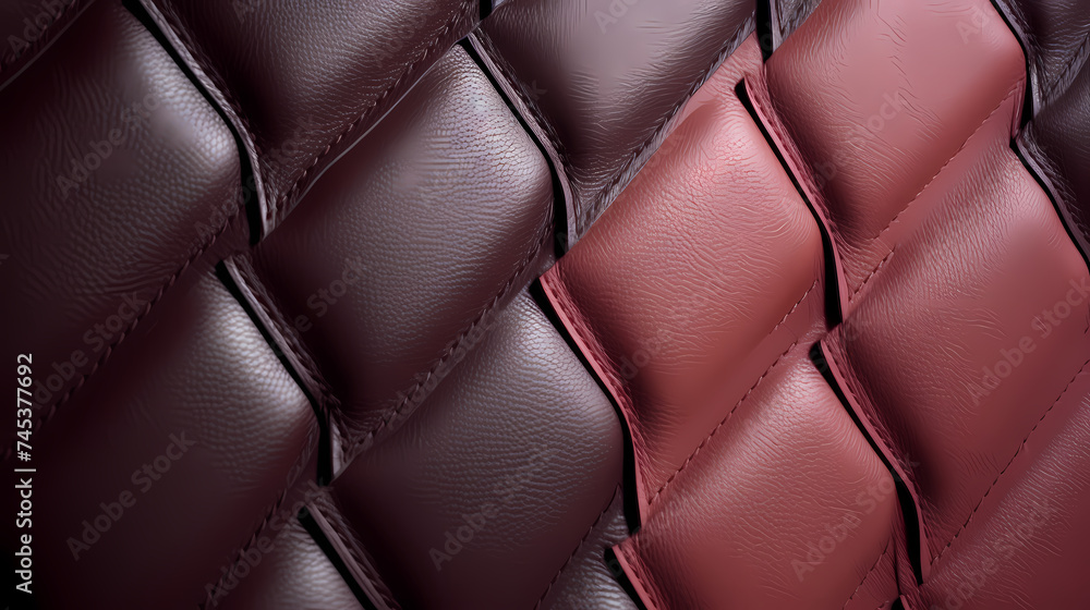 Close-up texture of diamond-shaped stitched genuine leather Close-up texture of diamond-shaped stitched genuine leather
