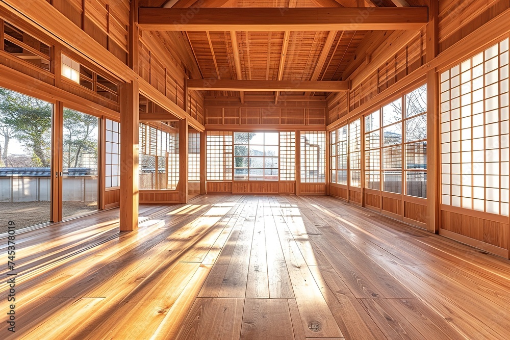 Muji style, Empty wooden room,Cleaning japandi room interior.
