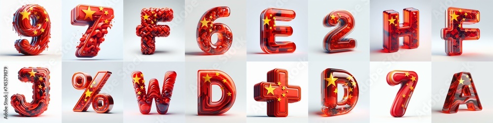 Glass letters shape in colors China flag 3D Lettering Typeface. AI generated illustration Glass letters shape in colors China flag 3D Lettering Typeface. AI generated illustration