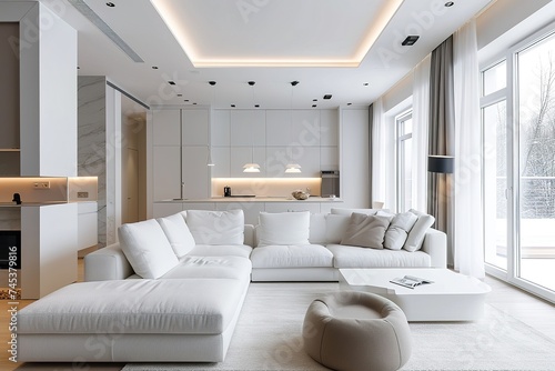Stylish white modern living room interior  home decor