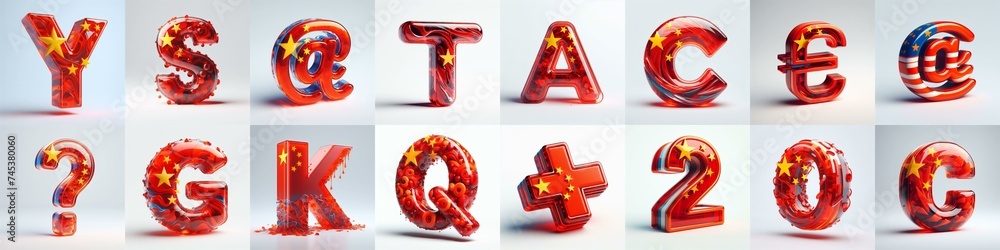 Glass letters shape in colors China flag 3D Lettering Typeface. AI generated illustration Glass letters shape in colors China flag 3D Lettering Typeface. AI generated illustration