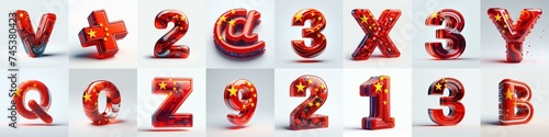 Glass letters shape in colors China flag 3D Lettering Typeface. AI generated illustration