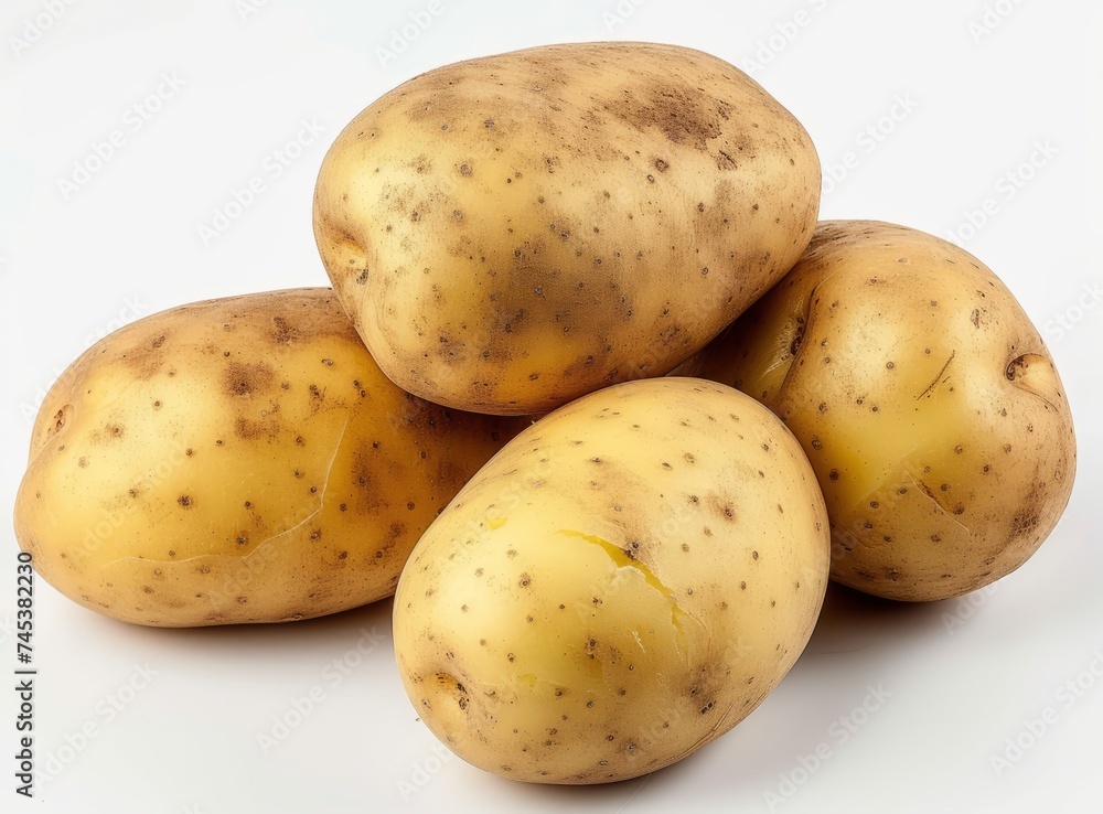 Fresh, raw young potatoes of different sizes and shapes, isolated on a white background. Fresh, raw young potatoes of different sizes and shapes, isolated on a white background.