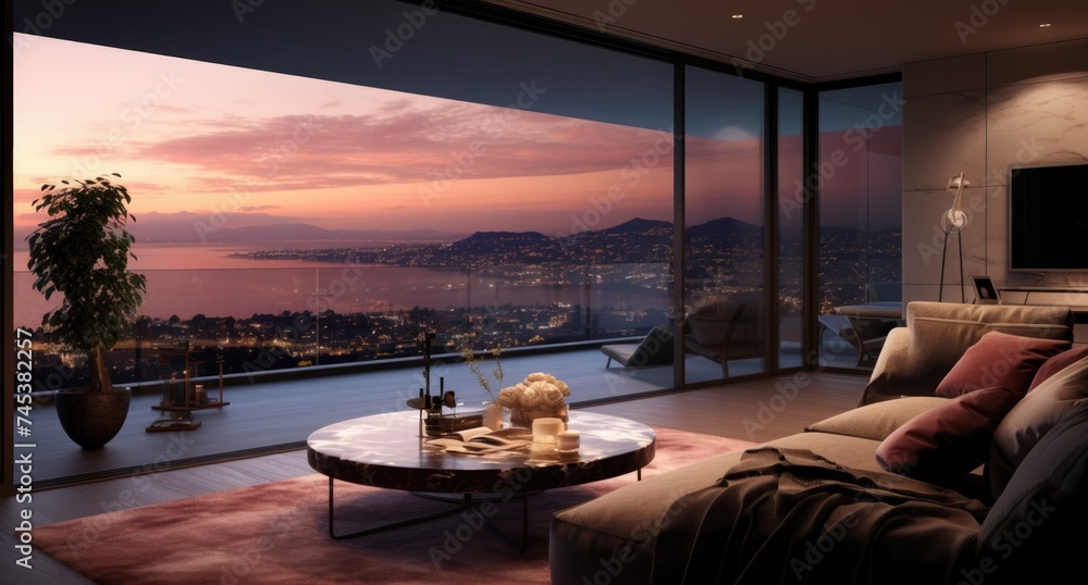 Fototapeta premium A spacious living room with large window.