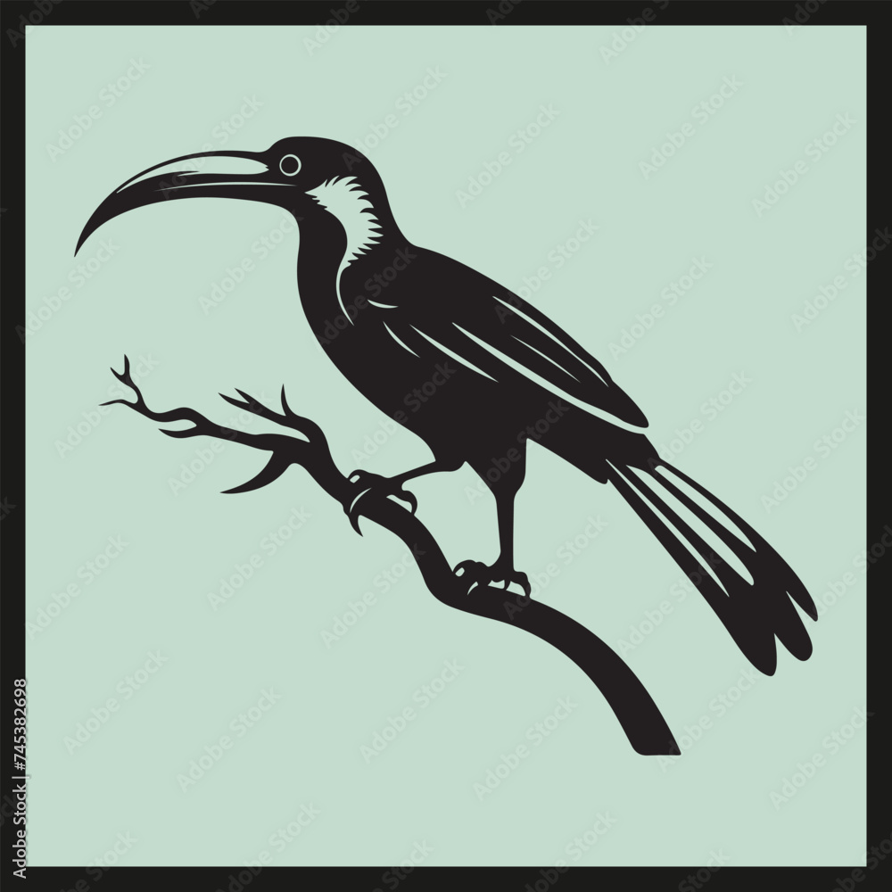 Fototapeta premium illustration of a bird, Hornbill black silhouette set vector