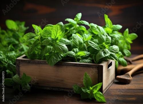 Wooden Box With Green Leaves