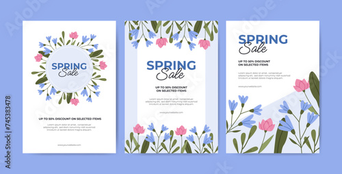 Spring sale banners with wildflowers