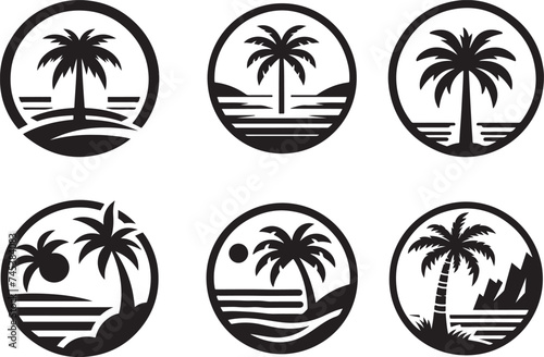 Silhouette palm trees set isolated, Vector illustration 