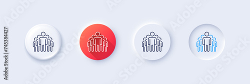 Group line icon. Neumorphic, Red gradient, 3d pin buttons. Business management sign. Teamwork symbol. Line icons. Neumorphic buttons with outline signs. Vector