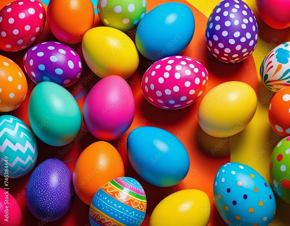 a bunch of colorful  easter eggs are in a pile together on a table top