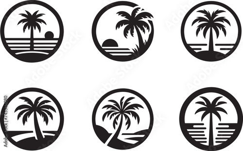 Silhouette palm trees set isolated, Vector illustration  photo