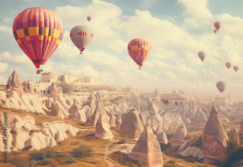 A bunch of hot air balloons flying in the sky.