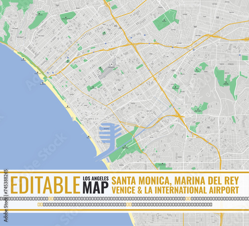 Editable Los Angeles Map Santa Monica Marina Del Ray Venice LA Airport